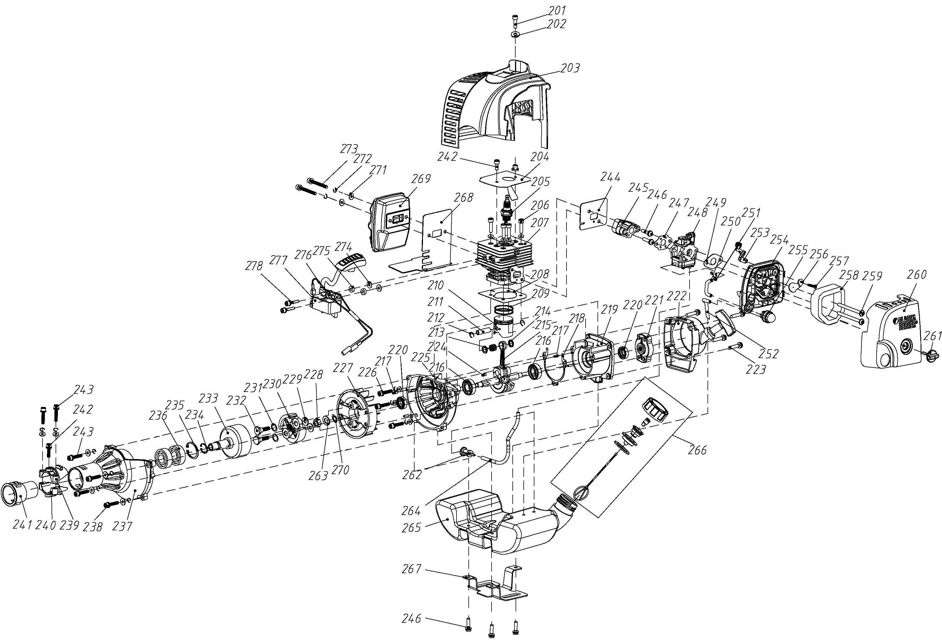 Default 2 Diagram and Parts List for GST26-B3 Type 1 Black and Decker Trimmer